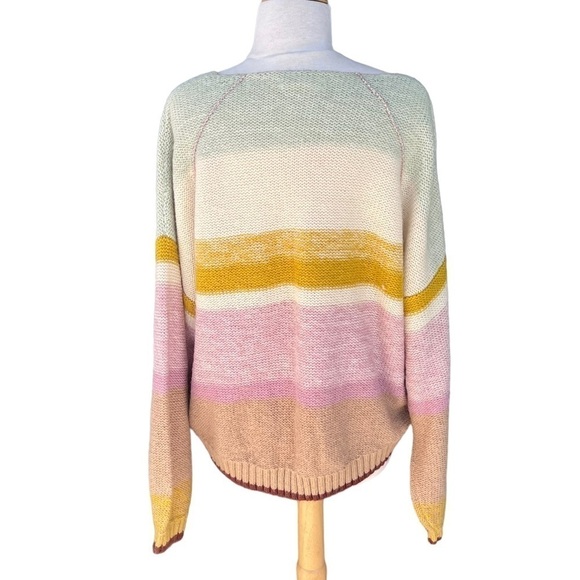Anthropologie Theia V-Neck Sweater Size Large NWT Natural Stripe Metallic Accent - Picture 5 of 13
